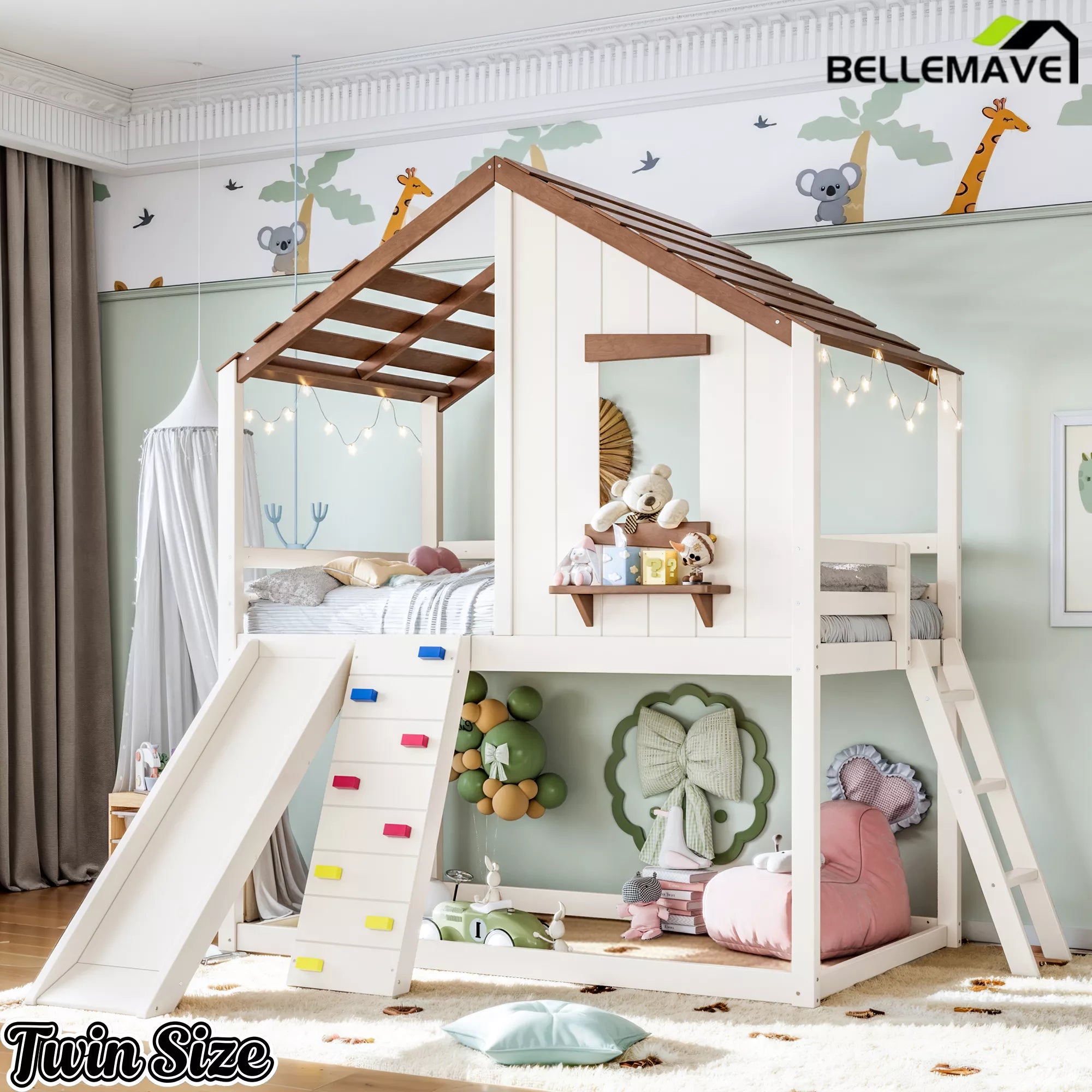 Twin playhouse loft bed for children's bedroom