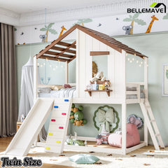 Twin playhouse loft bed for children's bedroom