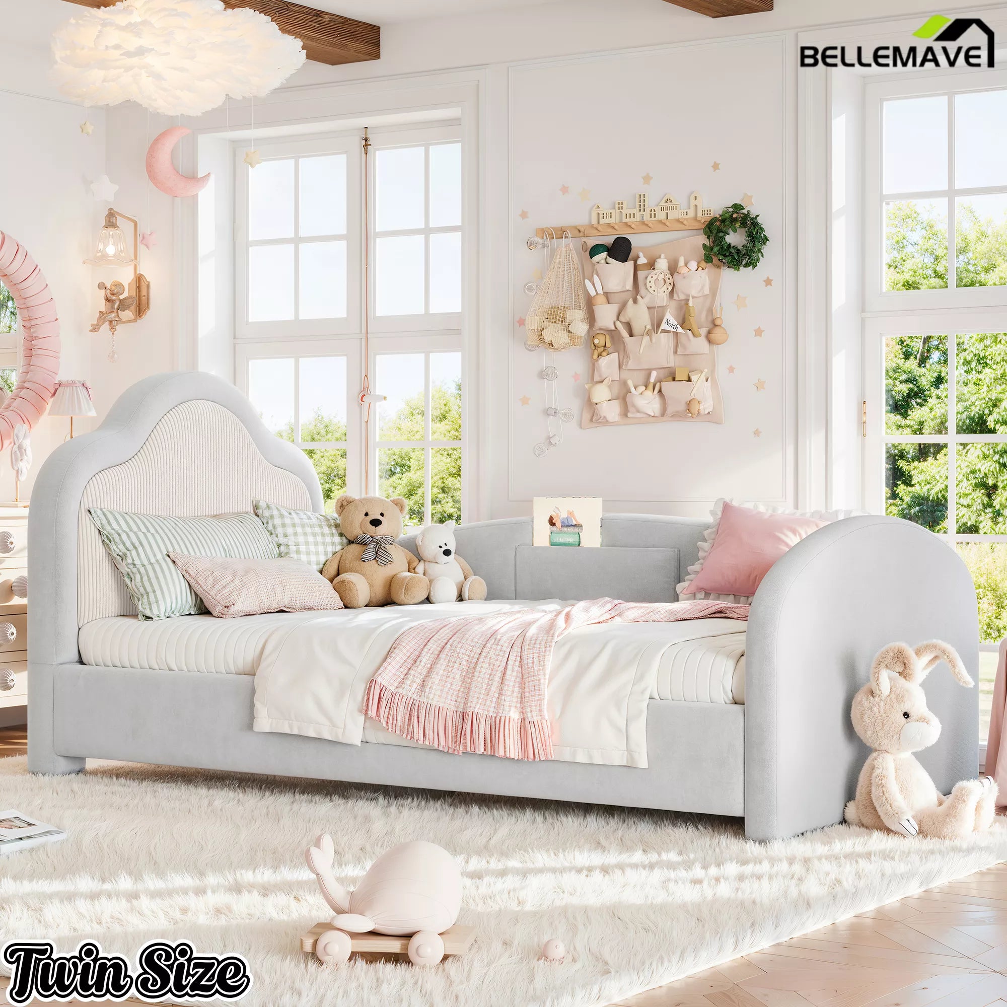 Twin Size Low Floor Upholstered Bed Gray