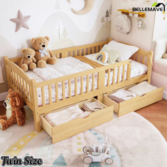 natural twin platform bed with storage drawers