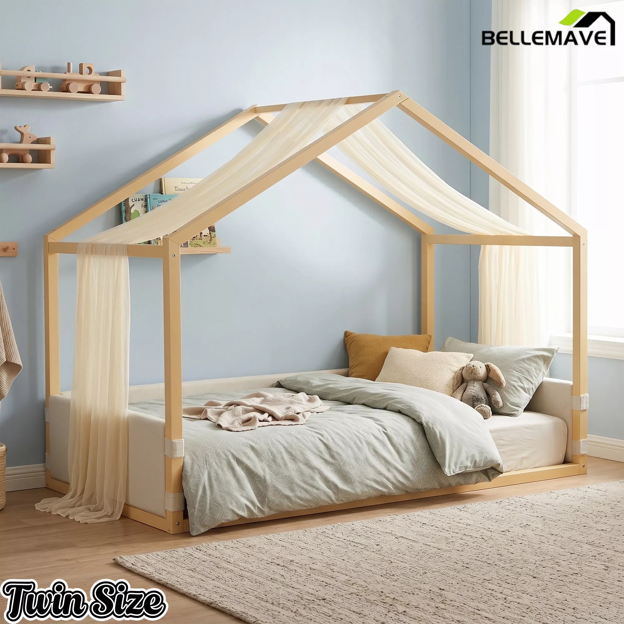 twin size canopy bed in modern bedroom