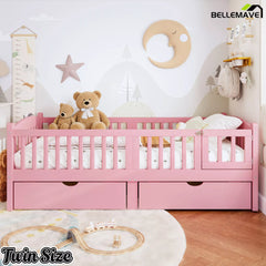 pink twin platform bed with storage drawers