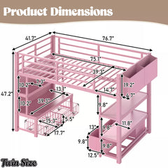 Twin size metal low loft bed product dimensions