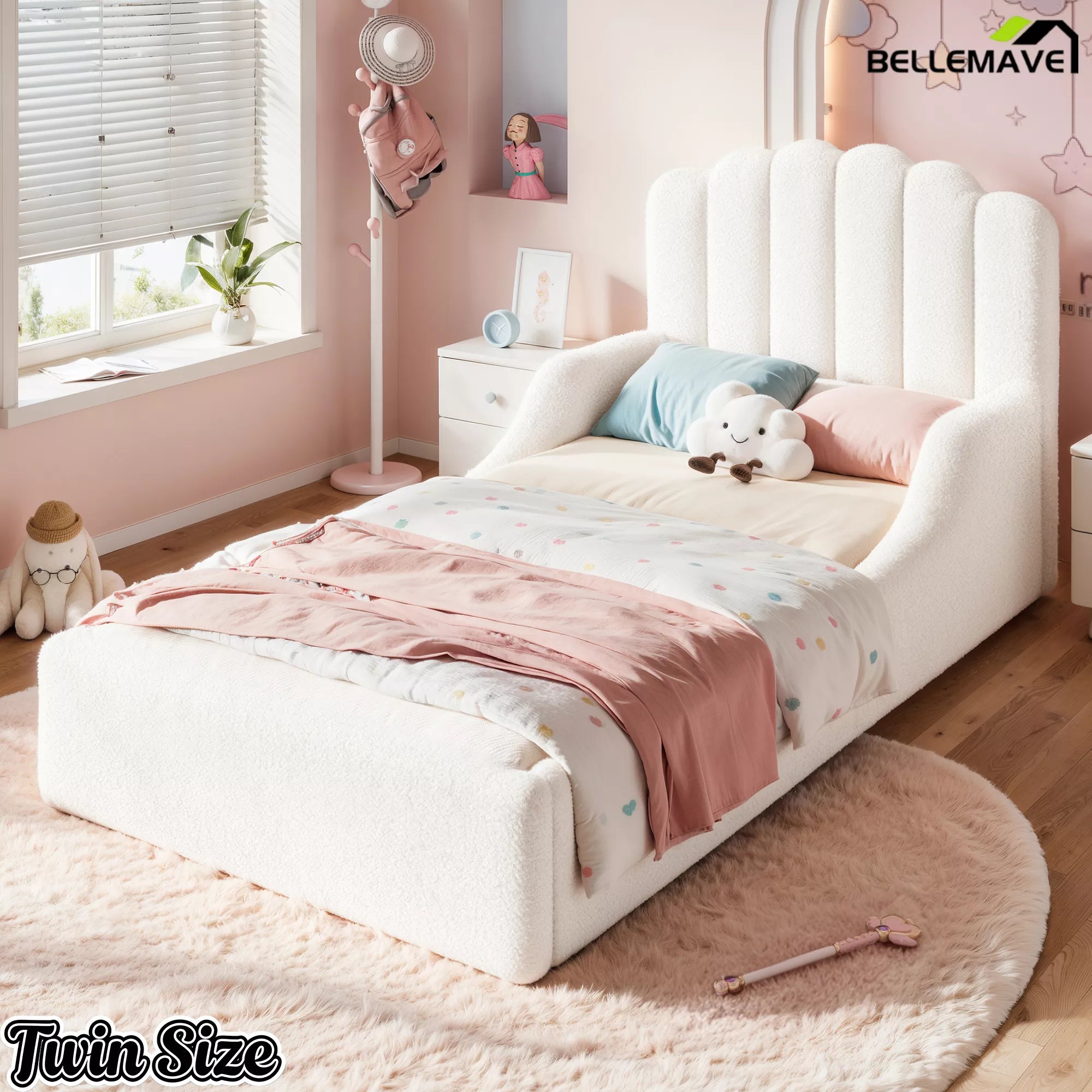 Twin Size White Upholstered Floor Bed
