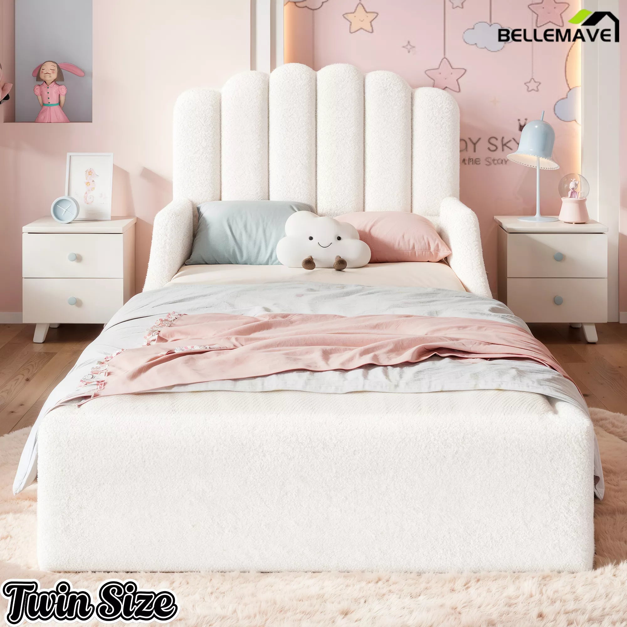 Twin Size Teddy Fabric Kids Bed Bedroom View