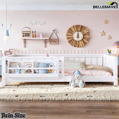White Montessori floor bed frame for children's bedroom