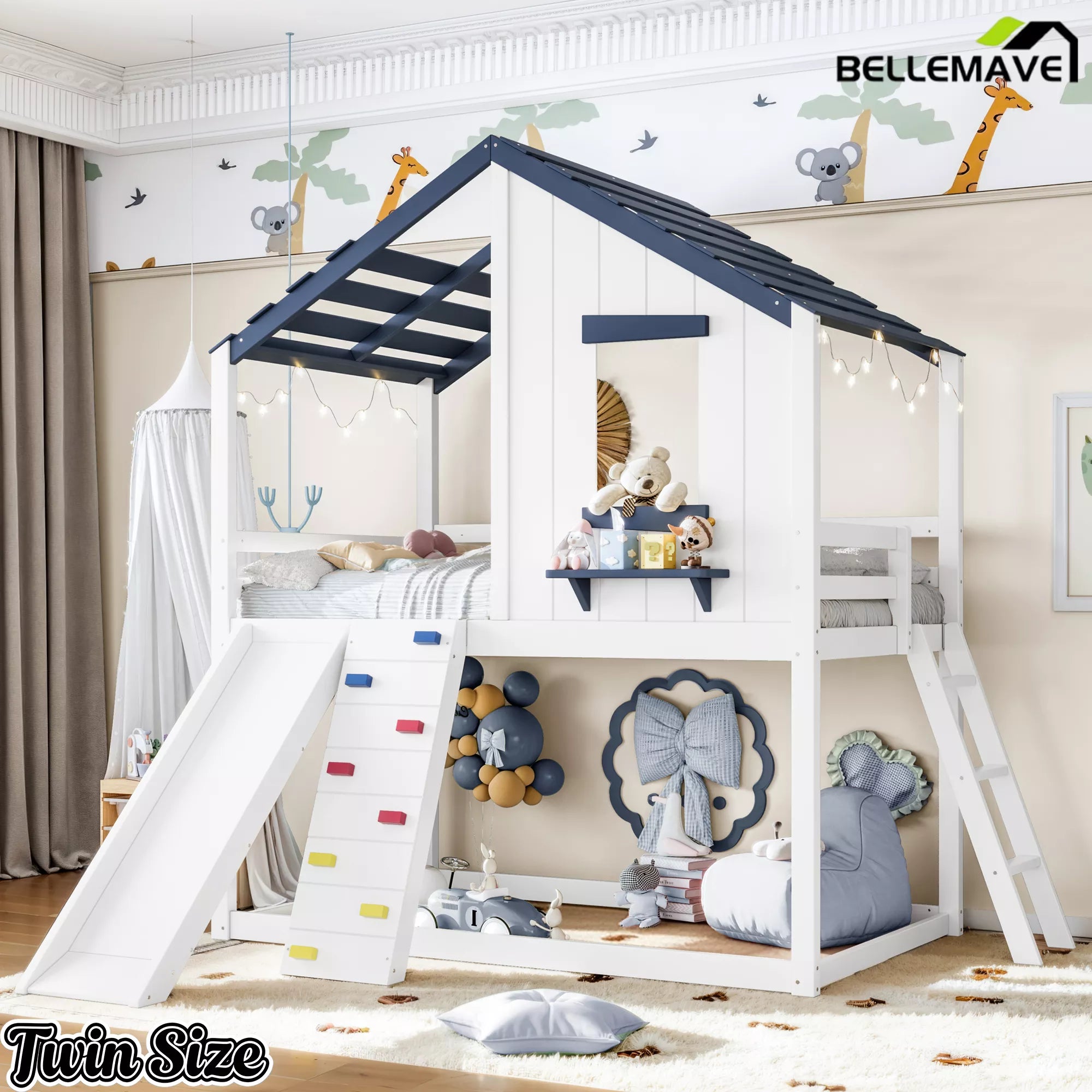 Twin convertible bunk bed with slide and ladder