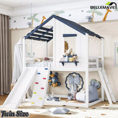 Twin convertible bunk bed with slide and ladder