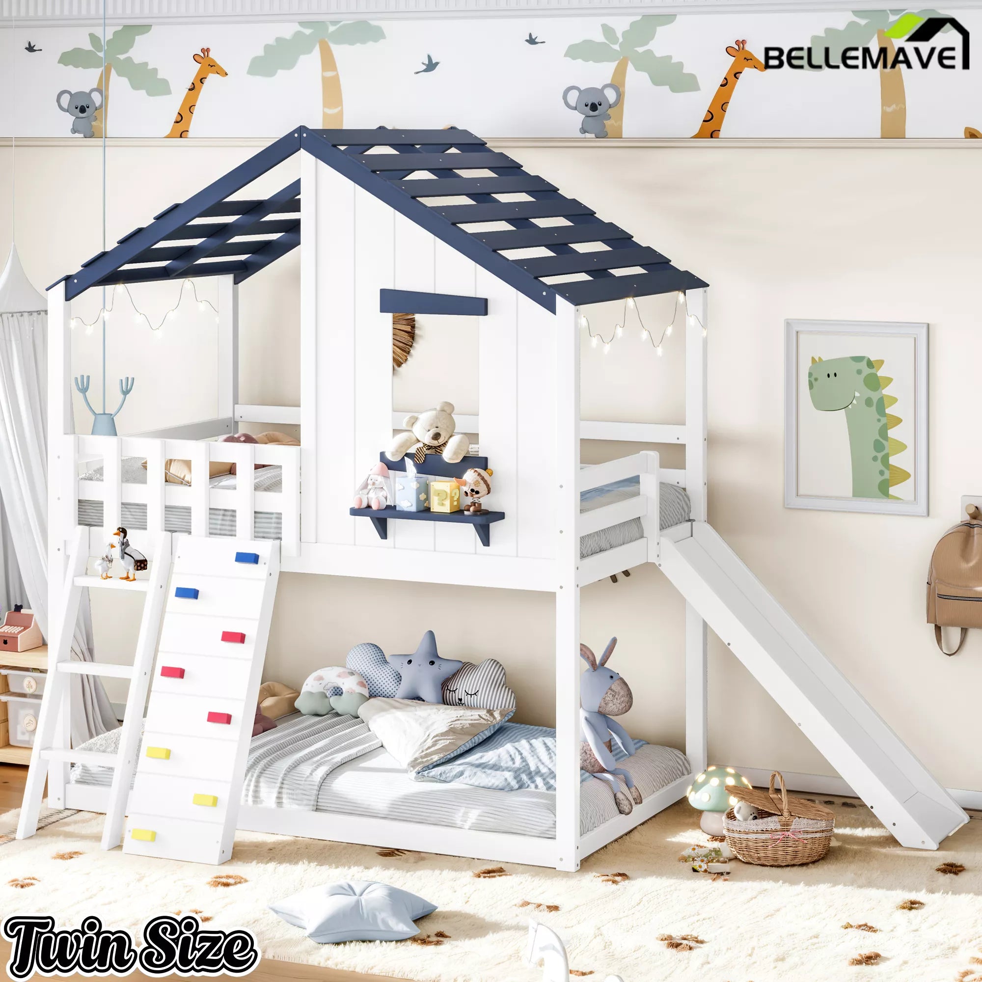 Twin playhouse loft bed for kids room