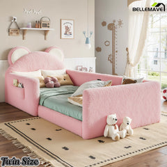 Pink and white twin size upholstered kids floor bed