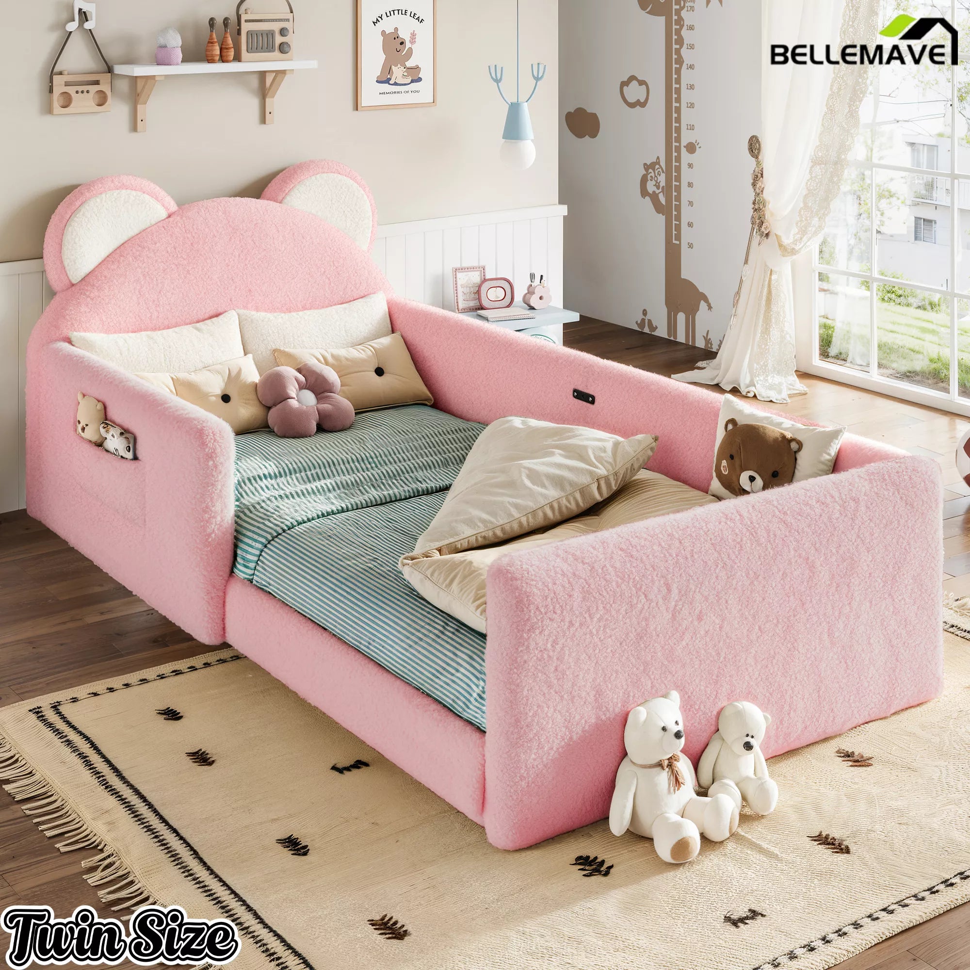 Pink teddy fabric bear shaped floor bed for kids