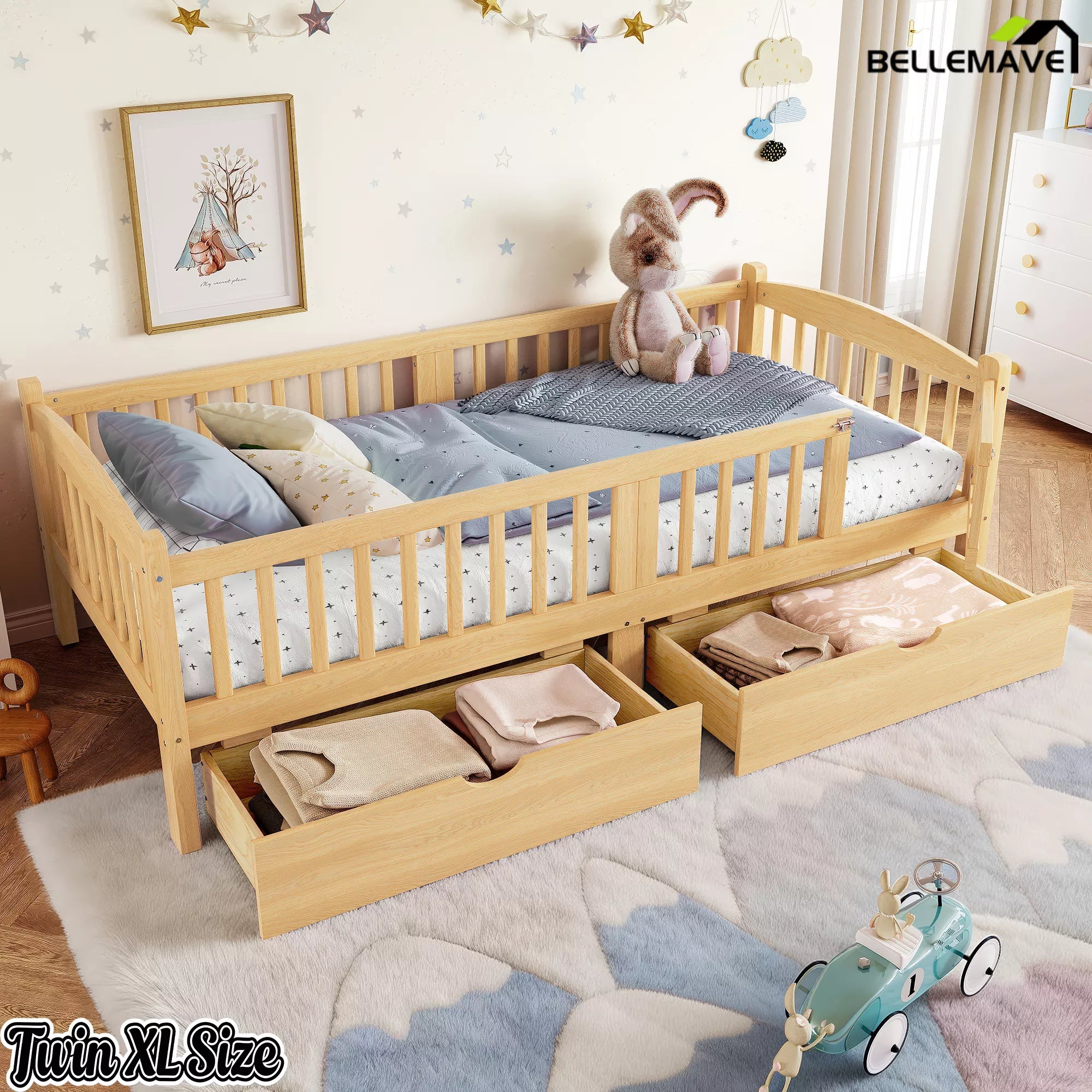 natural twin xl platform bed with storage drawers