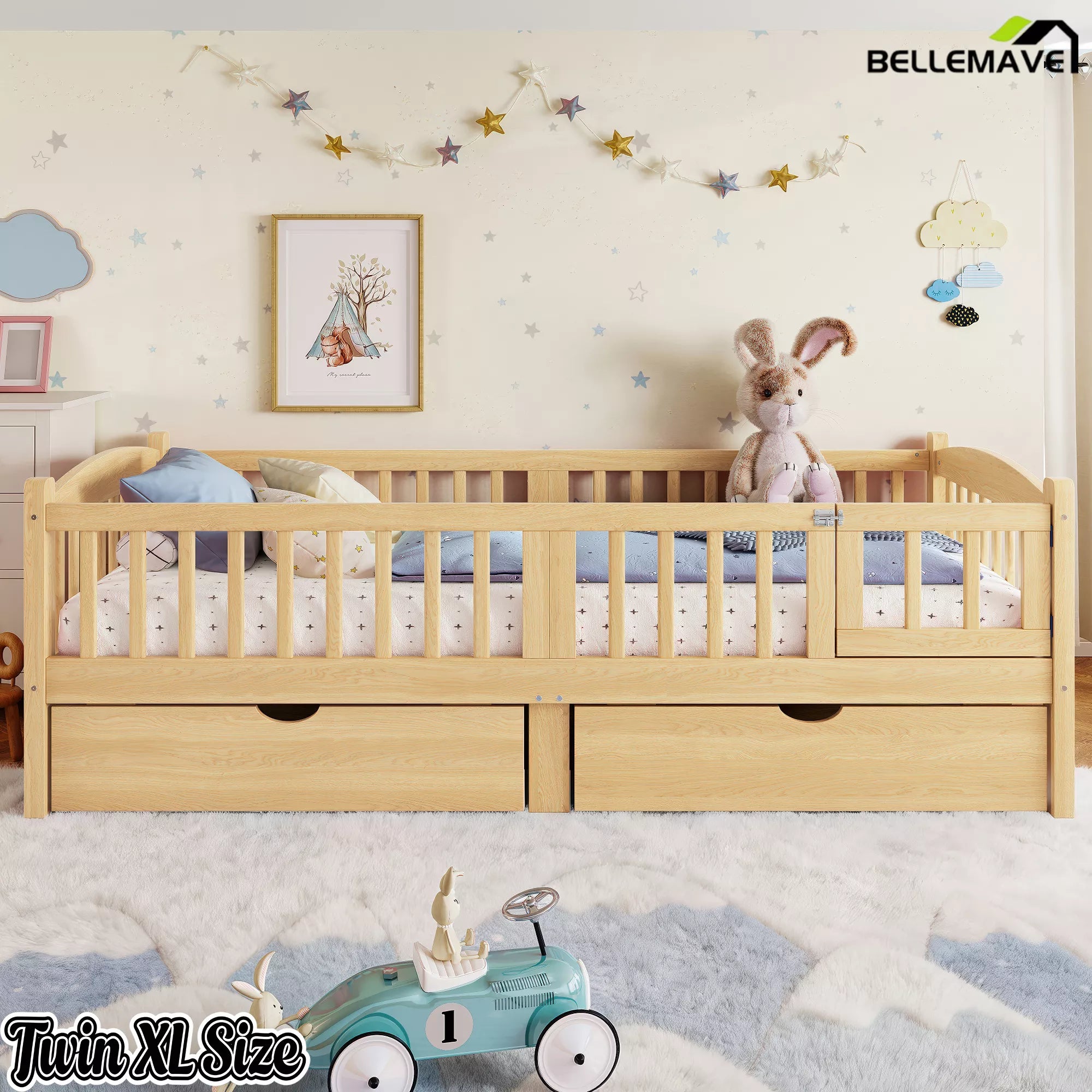 twin xl kids platform bed with guardrails