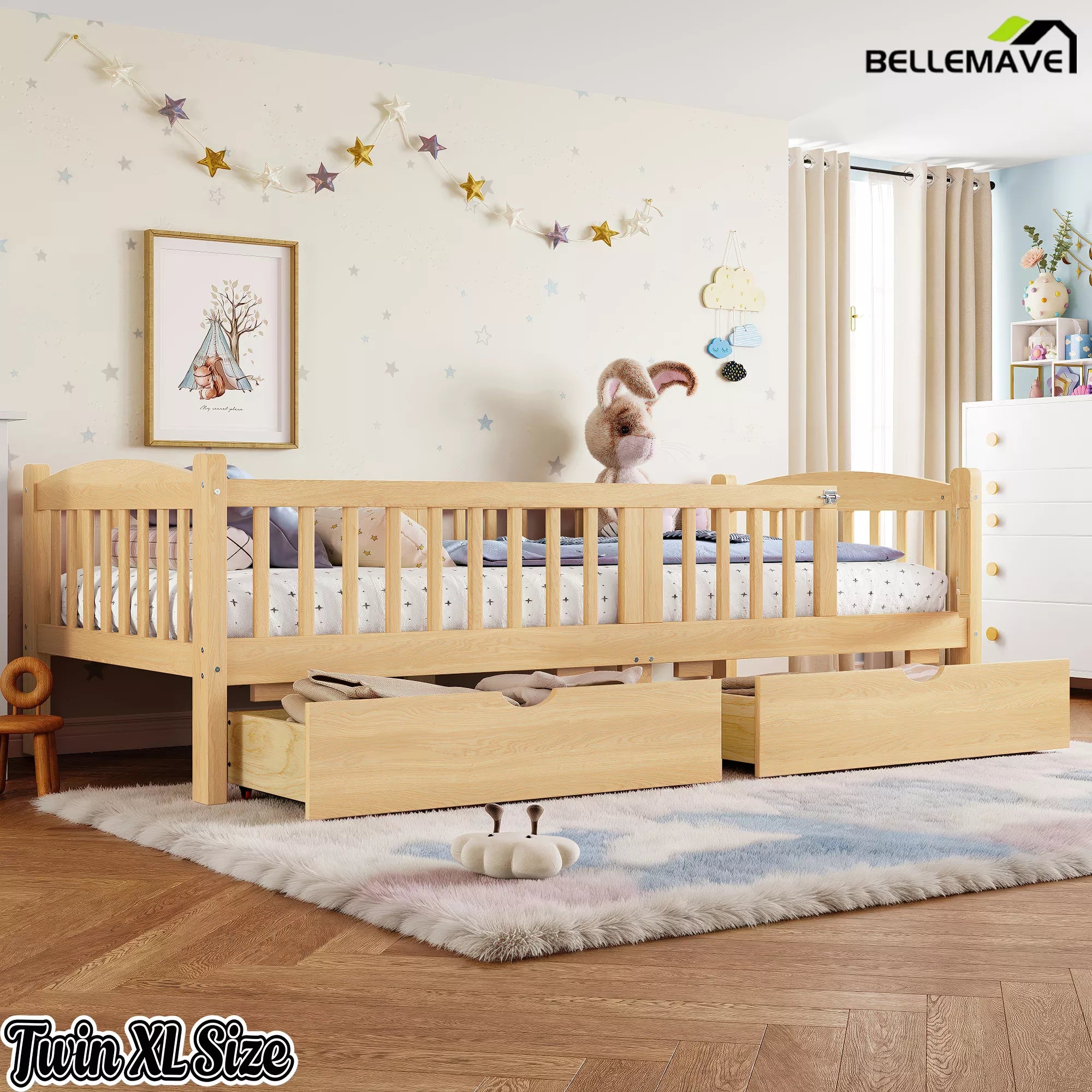 wood platform bed with storage drawers for kids