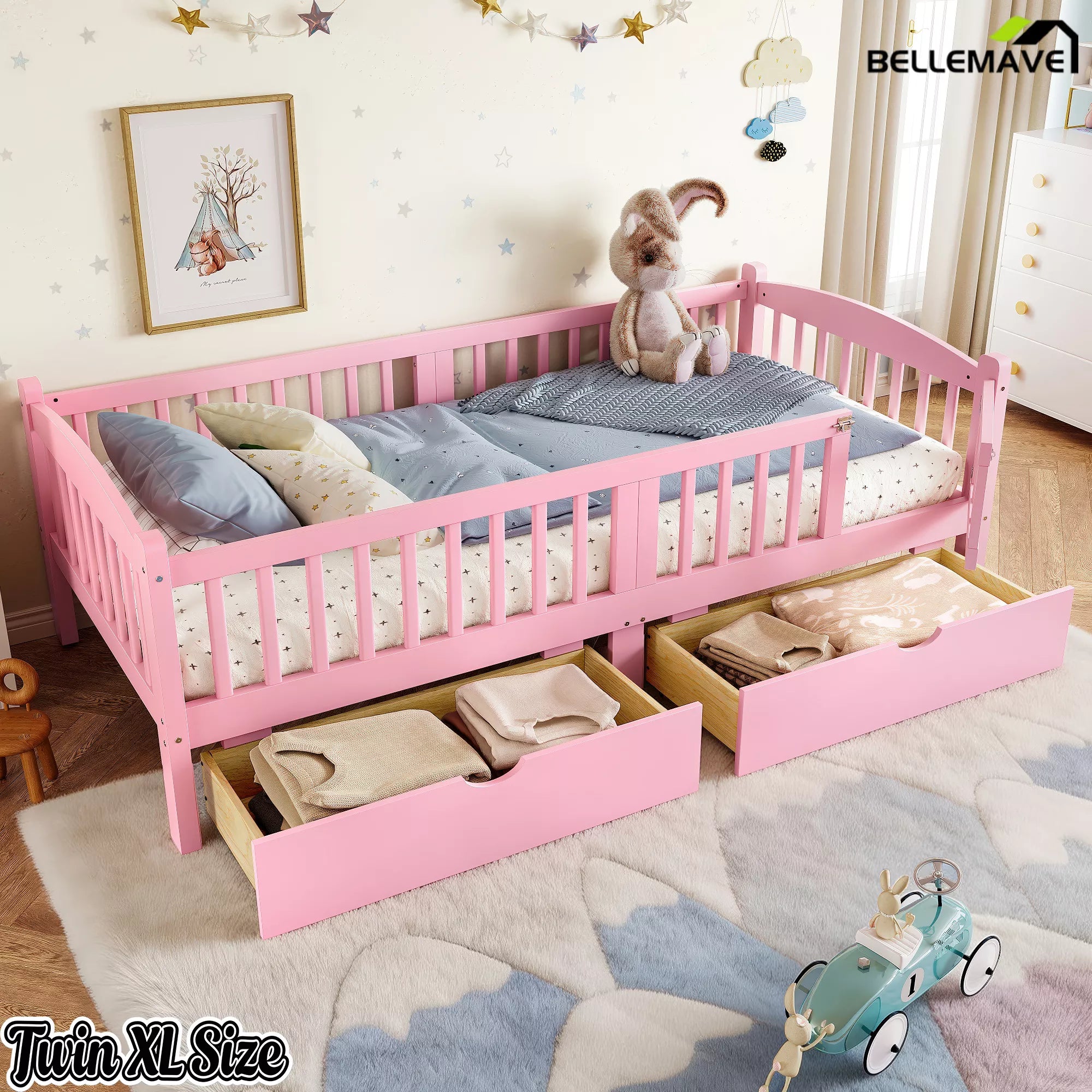pink twin xl platform bed with storage drawers