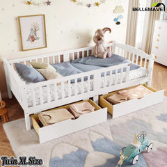 white twin xl platform bed with guardrails