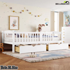 white children's platform bed side view