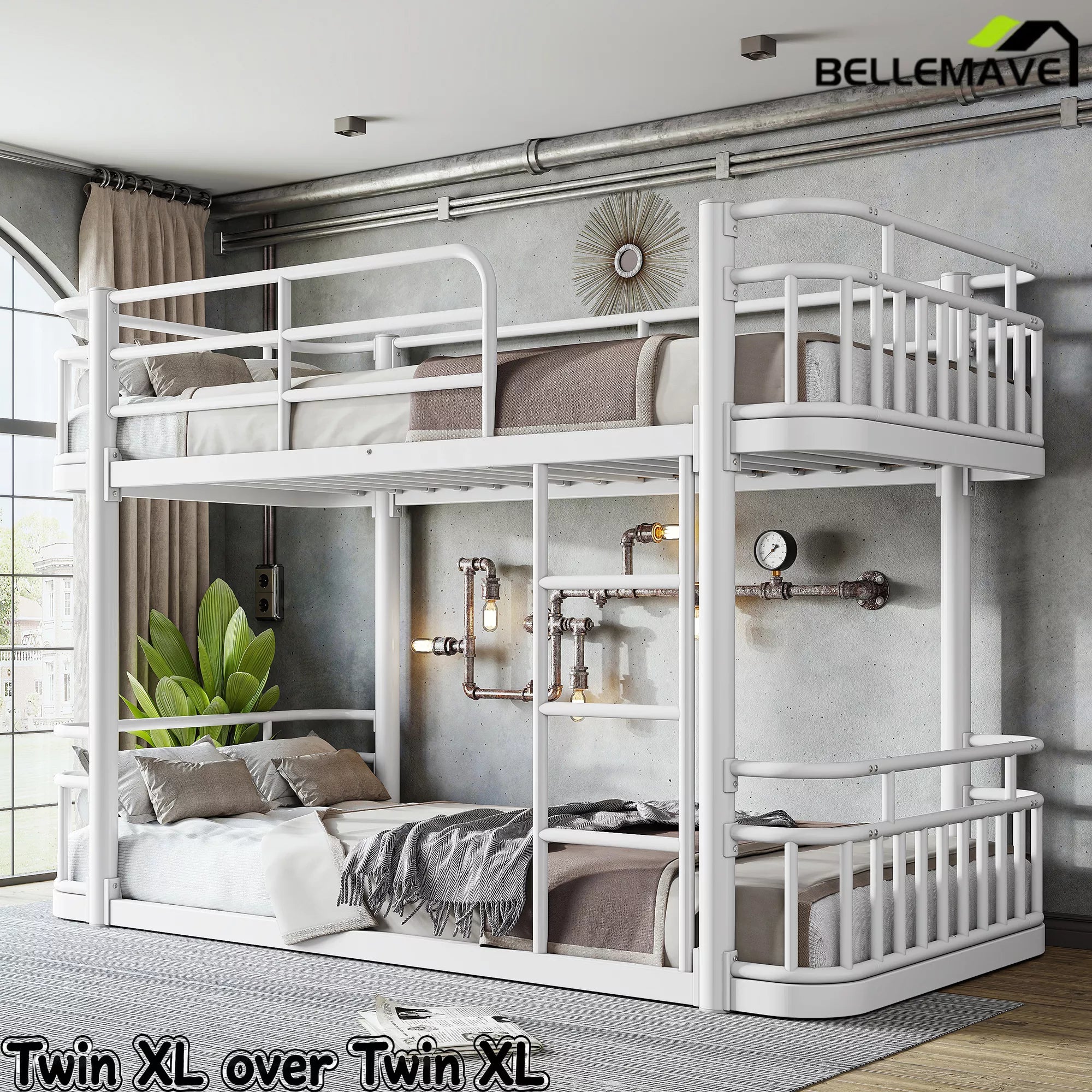 white twin xl size metal bunk bed frame