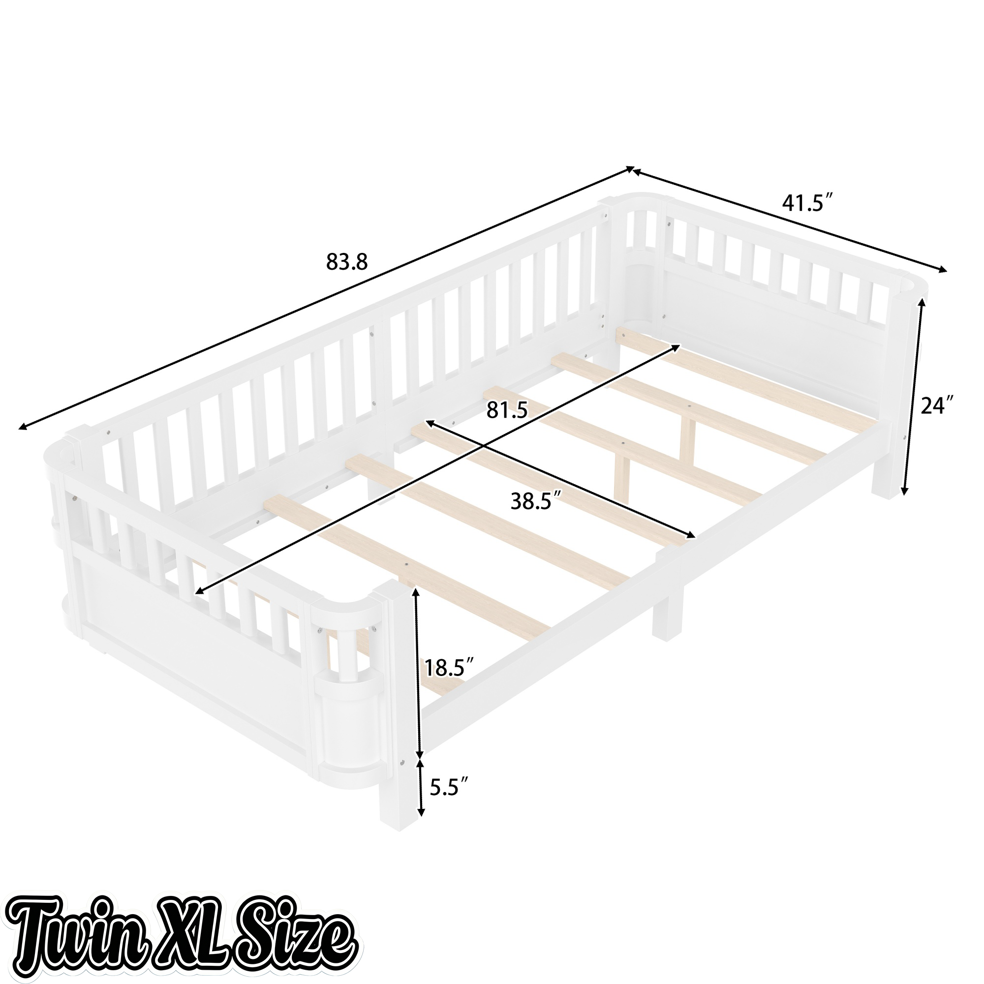 Bellemave® Kids Wood Bed Frame with Detachable Fence, Montessori Bed with Headboard & Footboard,No Box Spring Needed Bellemave®