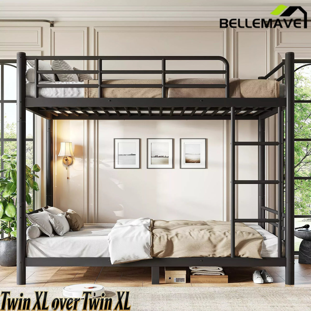 Bellemave® Convertible Full Bunk Bed – Space Saving Frame Splits into 2 Beds for Teens & Adults Bellemave®