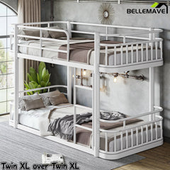 white bunk bed with safety guardrails and ladder