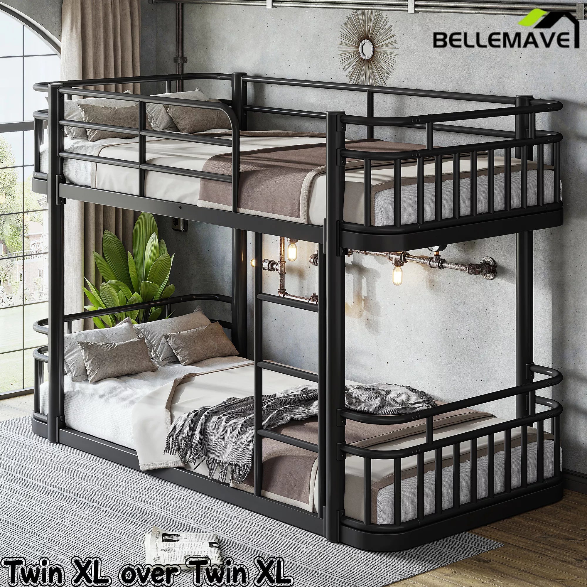 black twin xl size metal bunk bed frame