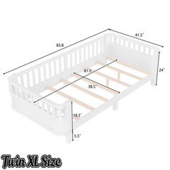 Bellemave® Kids Wood Bed Frame with Detachable Fence, Montessori Bed with Headboard & Footboard,No Box Spring Needed Bellemave®
