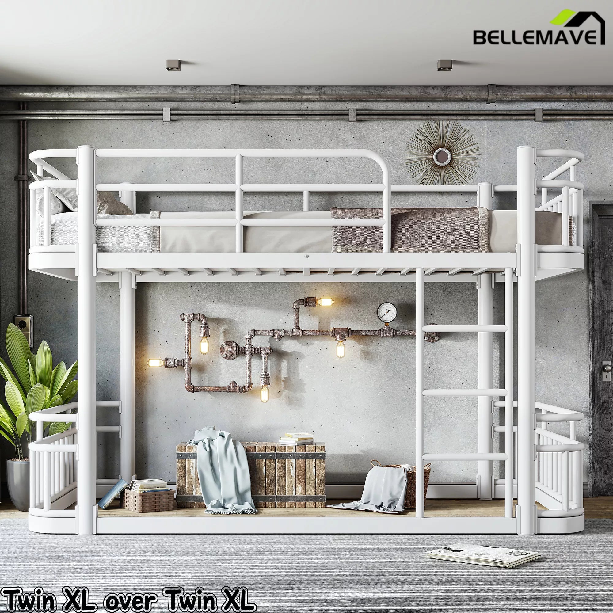 white metal bunk bed for shared bedroom