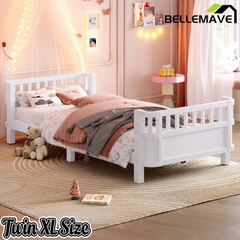 Bellemave® Kids Wood Bed Frame with Detachable Fence, Montessori Bed with Headboard & Footboard,No Box Spring Needed Bellemave®