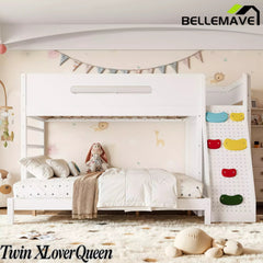Bellemave® Solid Wood Bunk Bed with Built-in Wardrobe, Storage & Kids Climbing Wall, Full Safety Guardrails, Reinforced Wood Slats, Multiple Sizes Available Bellemave®