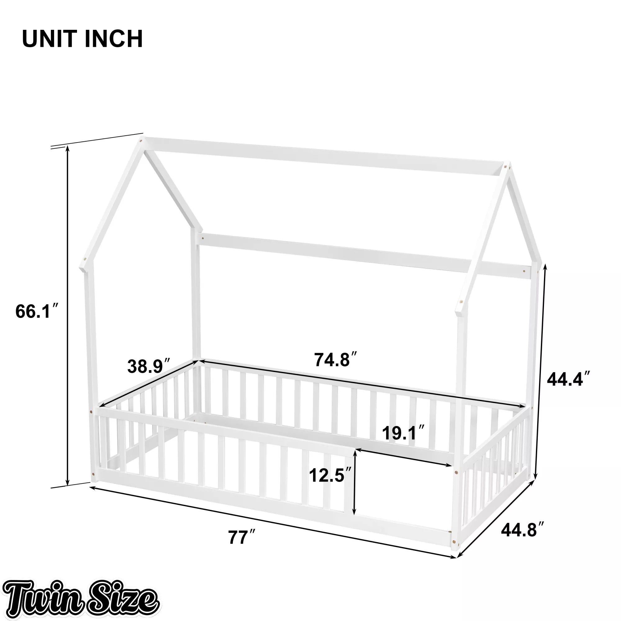Bellemave® twin size house floor bed dimensions and specs