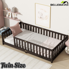 Bellemave® Twin Size Montessori Floor Bed for Kids,Twin Floor Bed Frame with Slats,Solid Wood Twin Bed Frame for Girls Boys,Grey Bellemave®