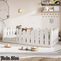 Bellemave® Kids Montessori Floor Bed with Rounded Safety Guardrail,Solid Wood Montessori Bed for Girls & Boys Bellemave®