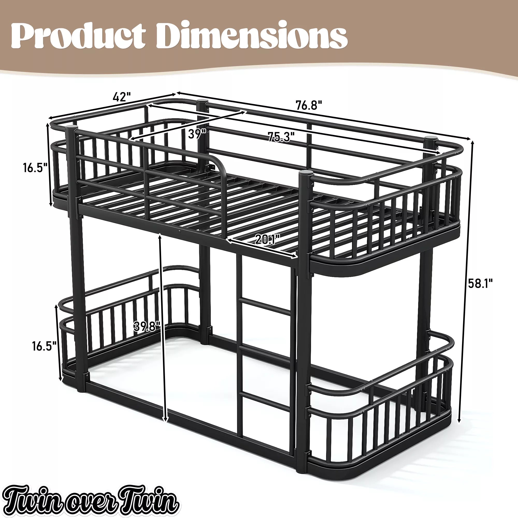 twin size metal bunk bed dimensions