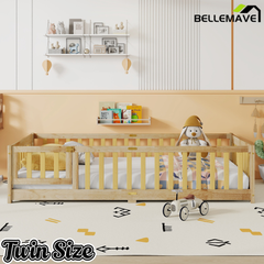 Bellemave® Twin Size Montessori Floor Bed for Kids,Twin Floor Bed Frame with Slats,Solid Wood Twin Bed Frame for Girls Boys,Grey Bellemave®
