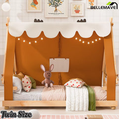 Bellemave® Tent House Bed with Skylight and Lights, Kids Canopy House Bed with Deer Antler Design