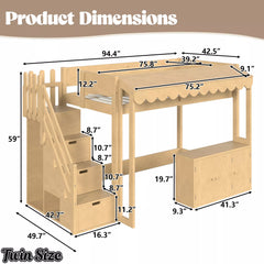 twin size loft bed dimensions and measurements