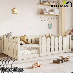 Bellemave® Kids Montessori Floor Bed with Rounded Safety Guardrail,Solid Wood Montessori Bed for Girls & Boys Bellemave®