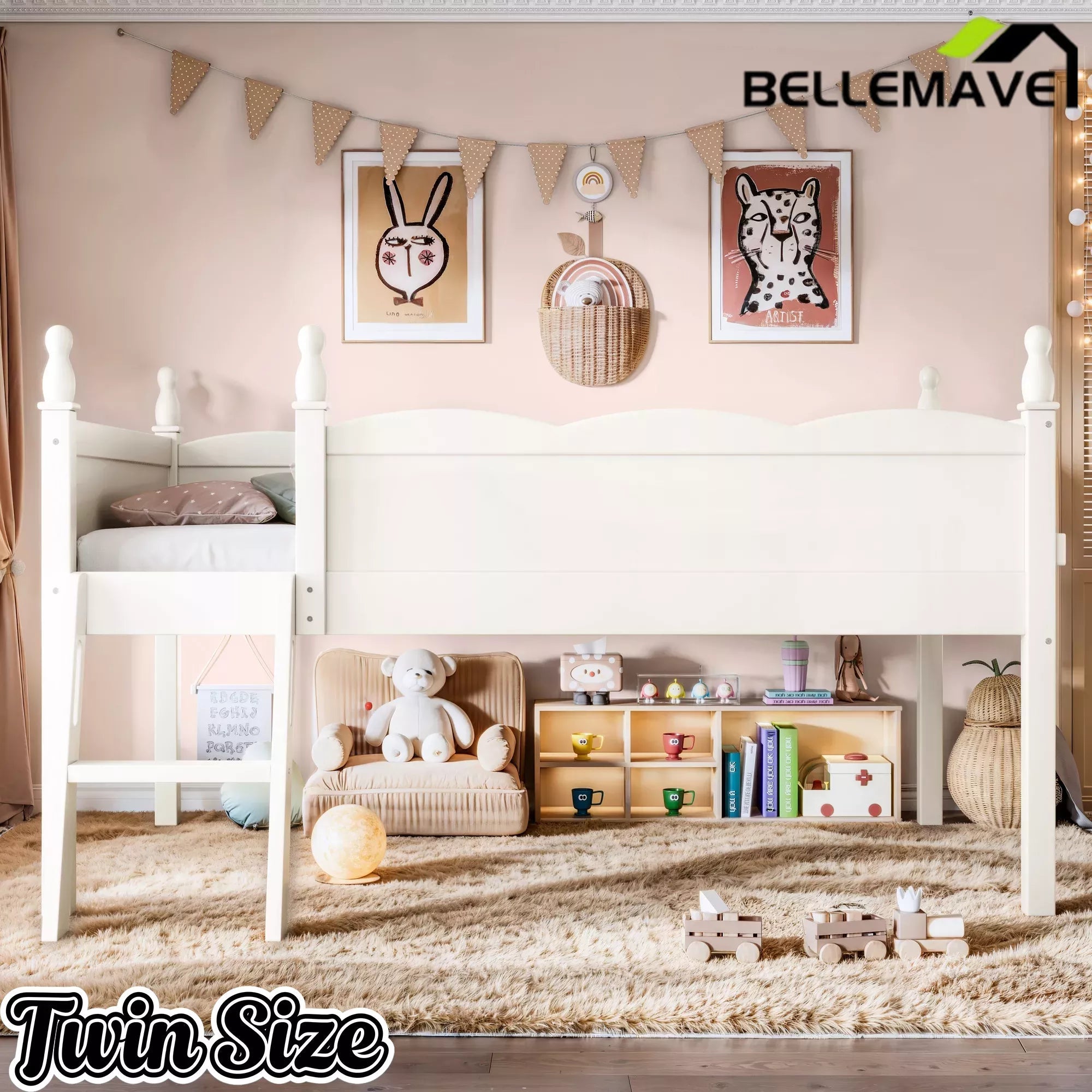 Bellemave® Kids Low Loft Bed with Bookshelf for Girls & Boys Bellemave®