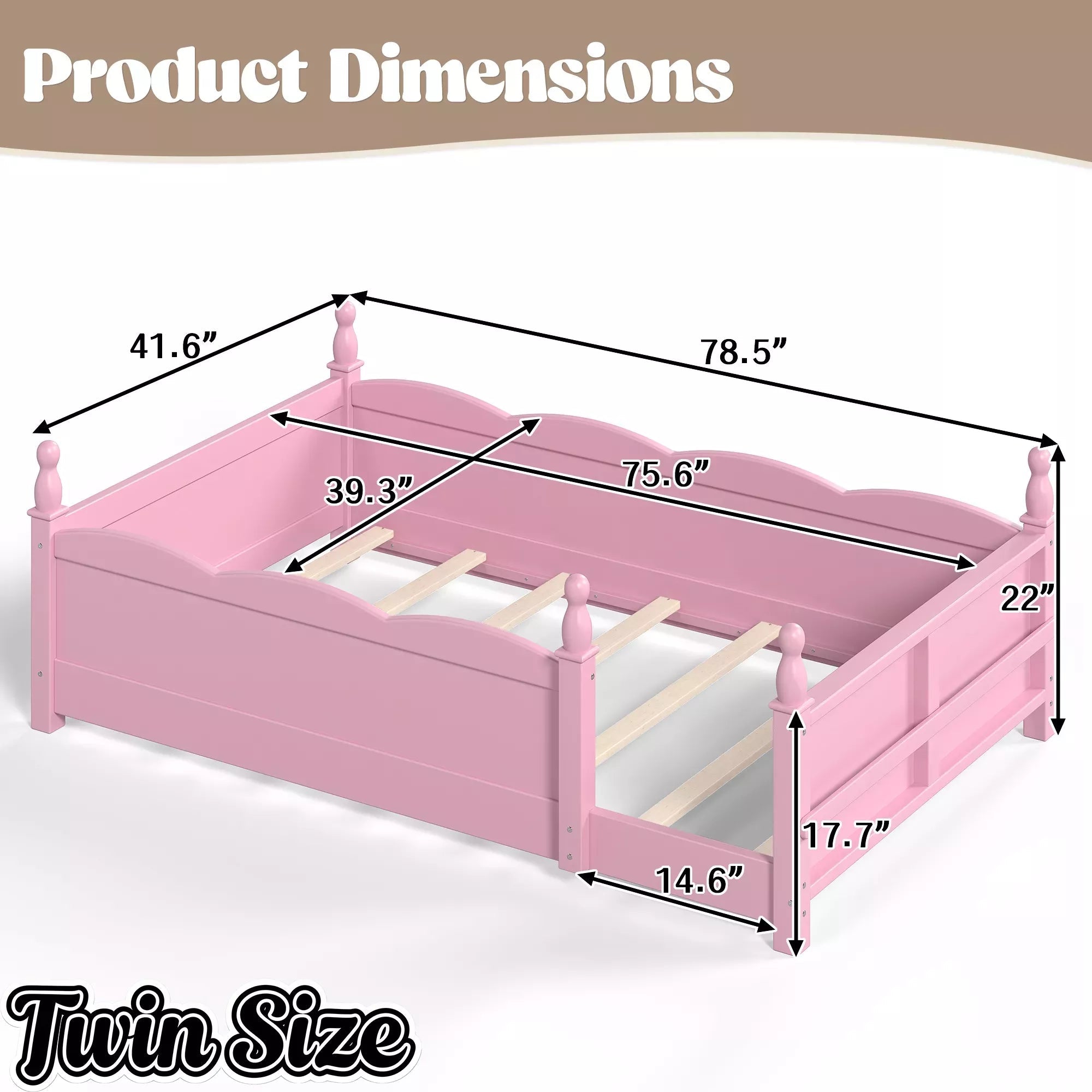 Bellemave® Floor Bed with Bookshelf & Safety Guardrails for Kids, Wooden Montessori Bed Frame with Childlike Design for Girls Boys Bellemave®