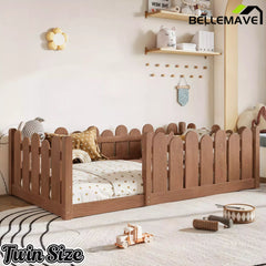 Bellemave® Kids Montessori Floor Bed with Rounded Safety Guardrail,Solid Wood Montessori Bed for Girls & Boys Bellemave®