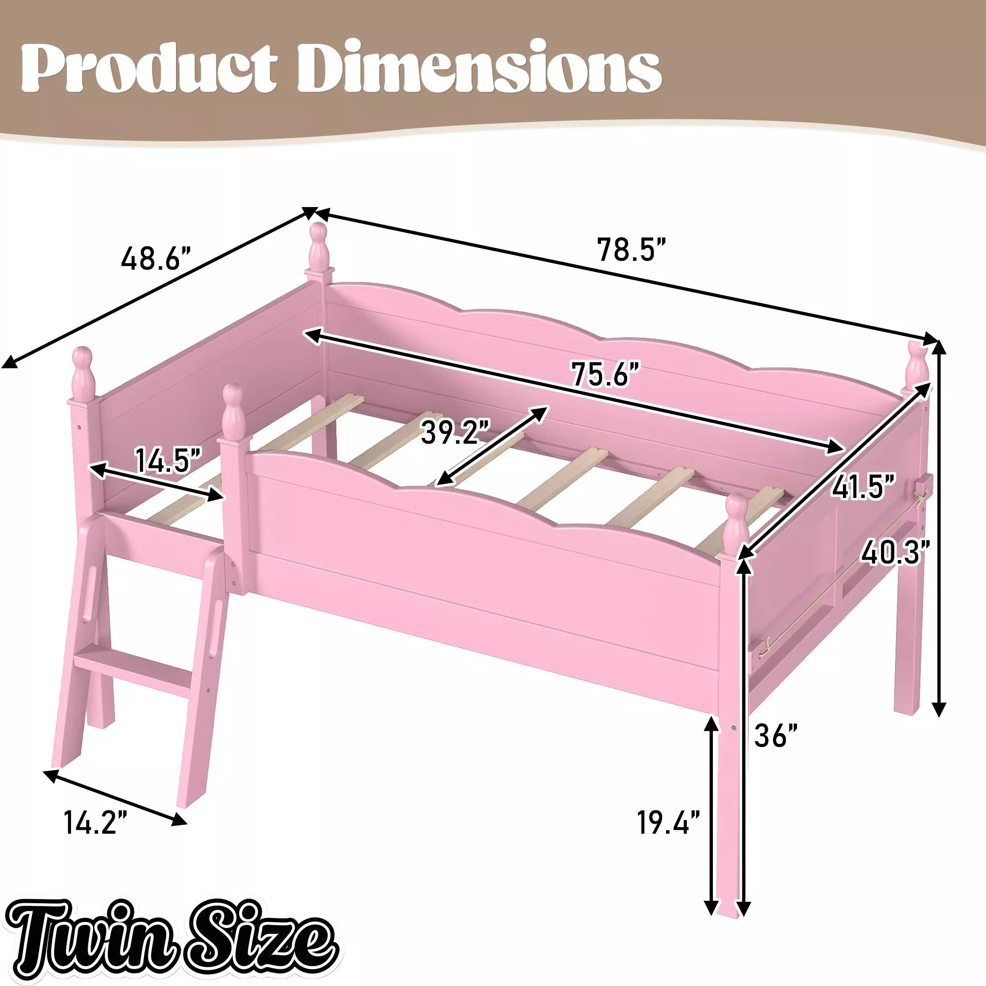Bellemave® Kids Low Loft Bed with Bookshelf for Girls & Boys Bellemave®