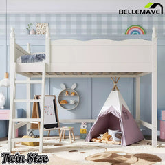 Bellemave® Solid Wood Full Size Loft Bed with Guardrails & Ladder, Space-Saving Bellemave®