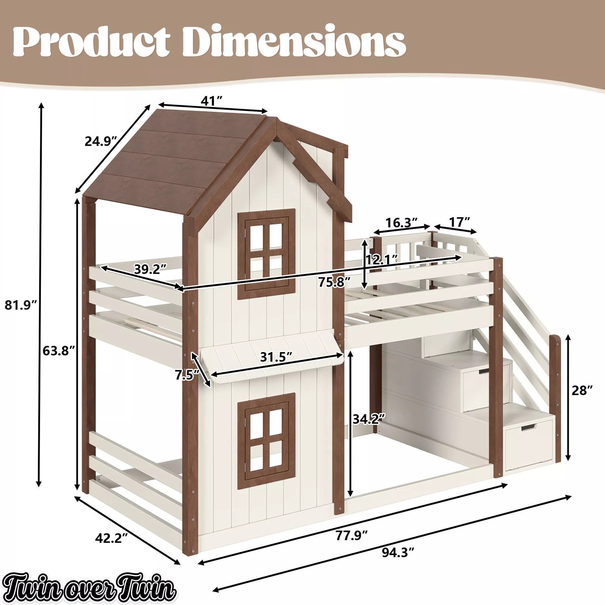 Twin over twin bunk bed dimensions