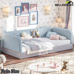 Bellemave® Montessori Floor Bed for Kids, Upholstered Teddy Fleece Low Profile Platform Bed with Side Guardrails