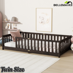 Bellemave® Twin Size Montessori Floor Bed for Kids,Twin Floor Bed Frame with Slats,Solid Wood Twin Bed Frame for Girls Boys,Grey Bellemave®