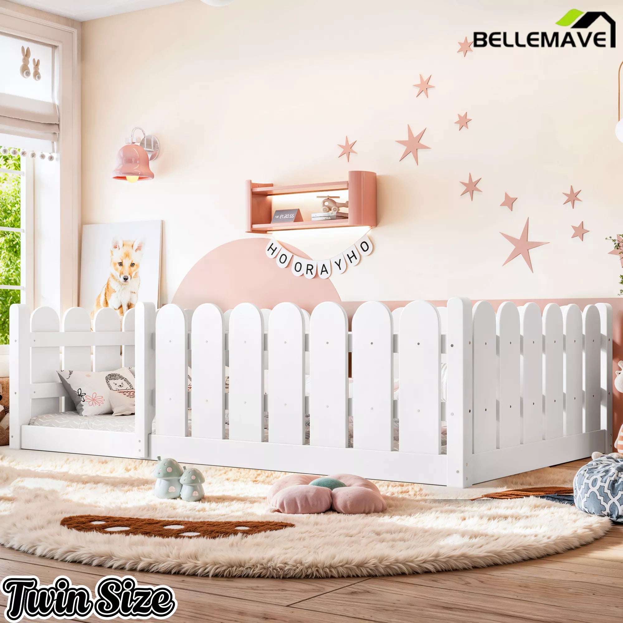 low profile kids floor bed with full safety guardrails
