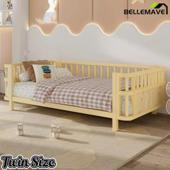 Bellemave® Montessori Floor Bed Frame with Removable Safety Rails – Solid Wood Low Profile Platform Bed for Kids Bellemave®
