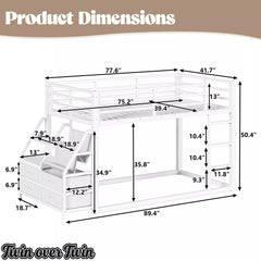 Bellemave® Twin over Twin Bunk Bed with LED, Storage Shelves & Drawer, Metal Floor Bunk Bed for Kids Bellemave®