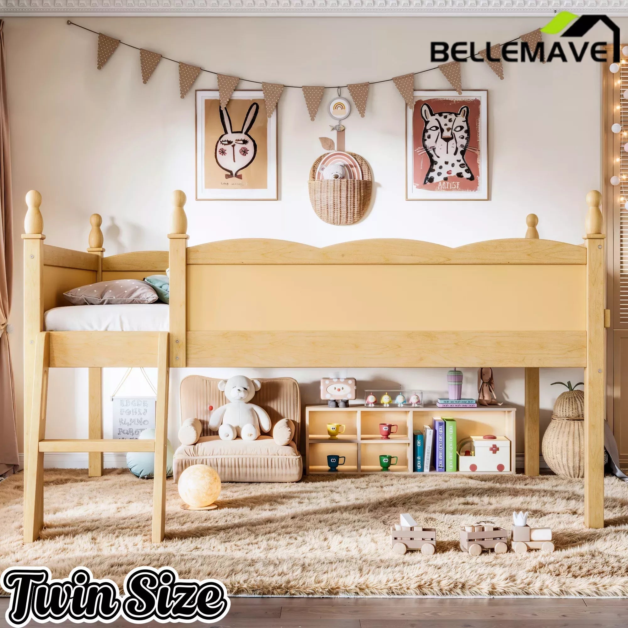 Bellemave® Kids Low Loft Bed with Bookshelf for Girls & Boys Bellemave®